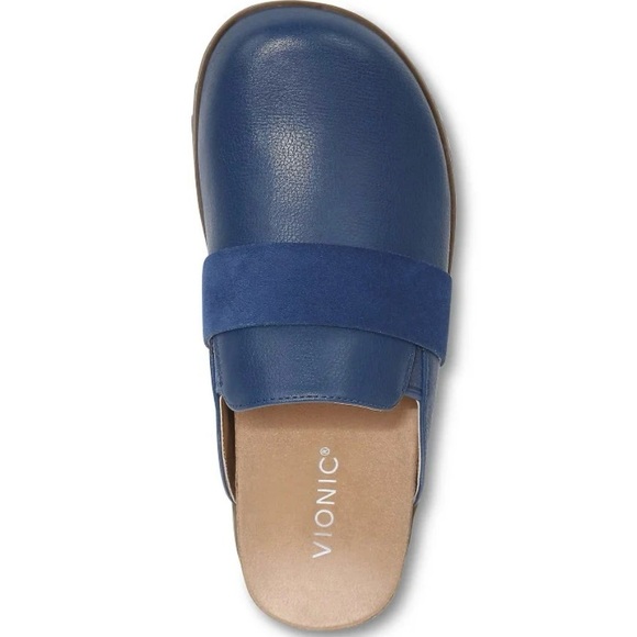 Vionic‎ Ambrosia Mules Leather Slip On Clogs Dark Blue - Picture 1 of 7